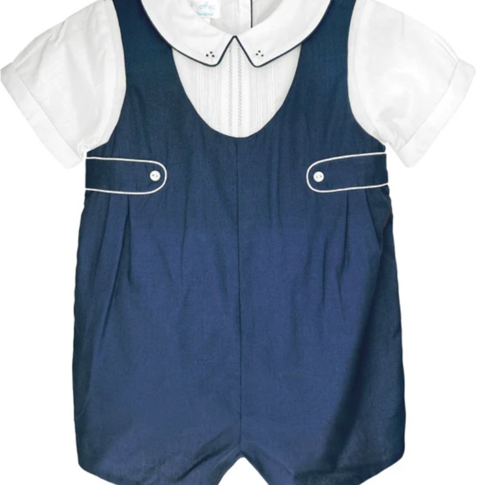 Baby Boys Romper with Side tabs and Pintucks - 9 mo